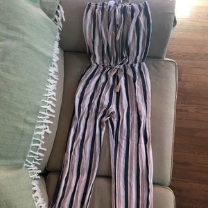 Striped Strapless Jumpsuit